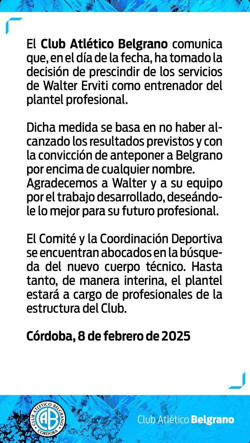 Walter Ervite fue despedido.