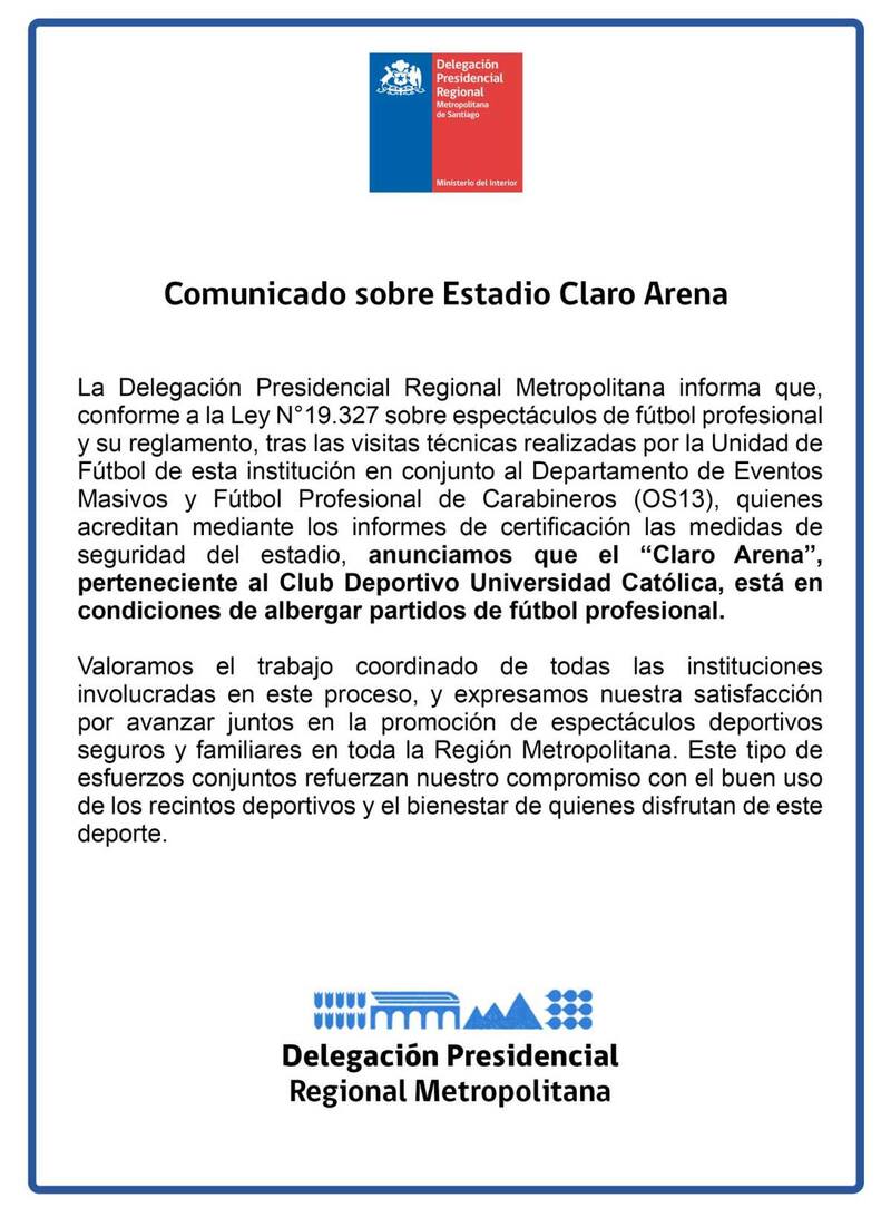 Un paso más para el Claro Arena.