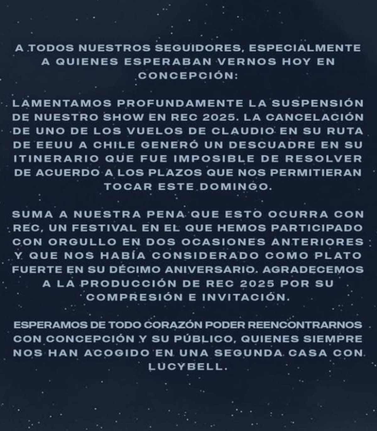El grupo explicó su baja del Festival REC. Créditos: Instagram