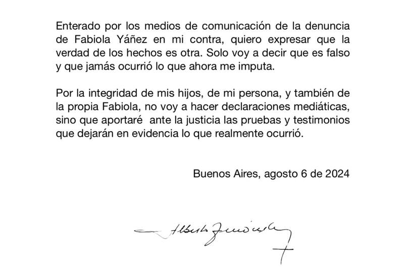 Mediante el escrito, la exautoridad desmintió las acusaciones en su contra realizadas por Fabiola Yáñez de violencia de género.