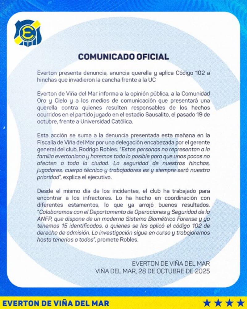 El equipo Oro y Cielo anunció drásticas sanciones contra los hinchas que participaron en los desmanes.
