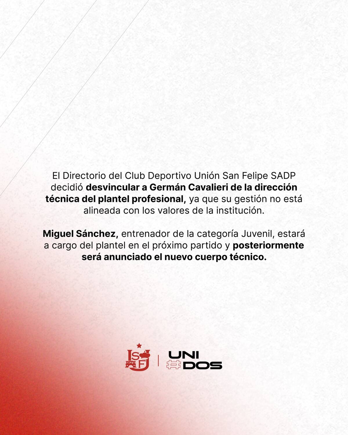 Unión San Felipe puso fin al ciclo de Germán Cavalieri.