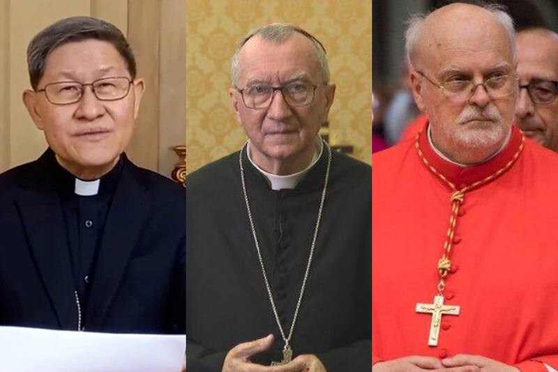 Luis Antonio Tagle (Filipinas), Pietro Parolin (Italia) y Anders Arborelius (Suecia), de izquierda a derecha, respectivamente.
