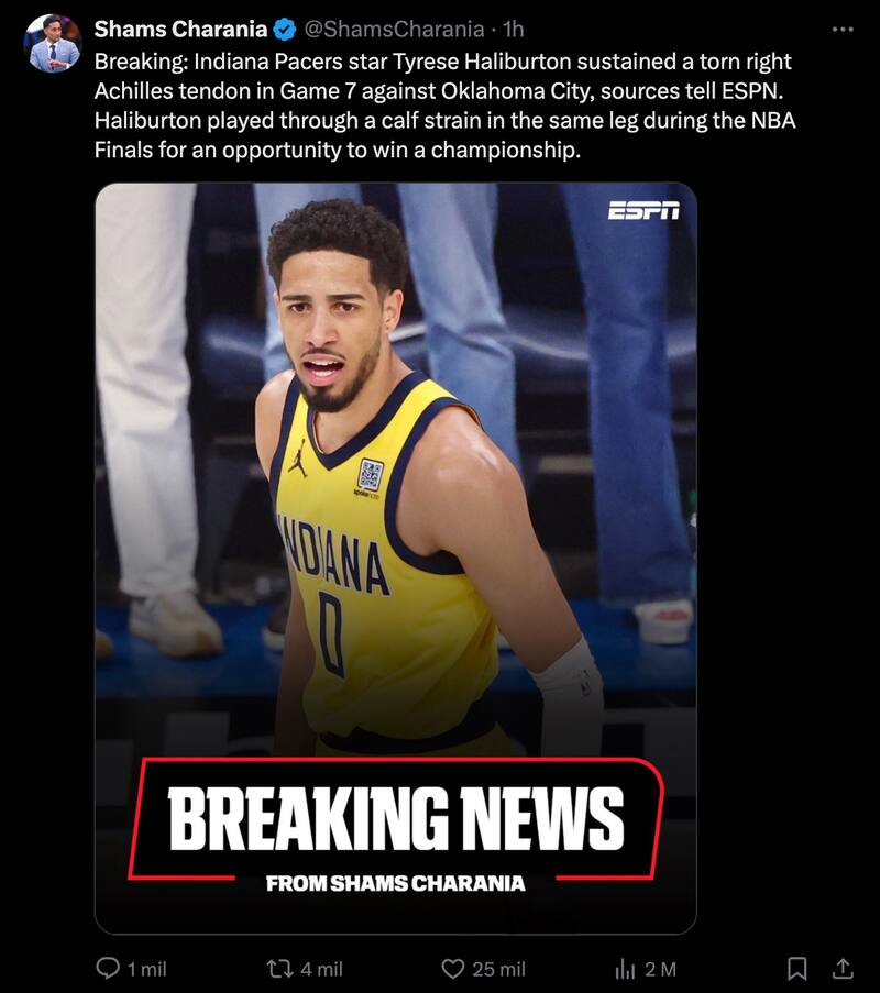 la gravedad de la lesión de Tyrese Haliburton