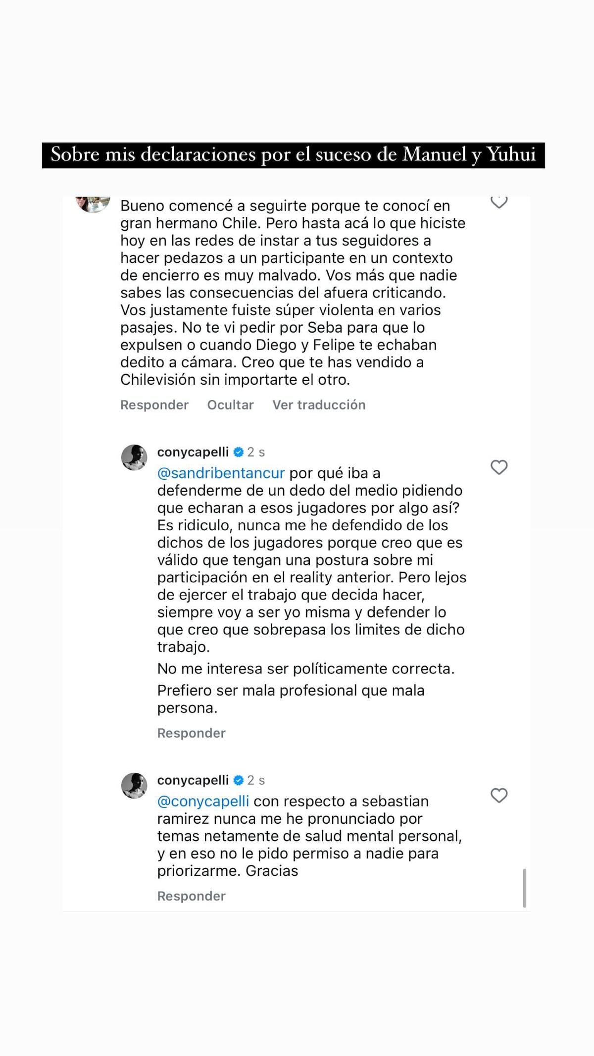 Esta fue la respuesta de Constanza Capelli a un usuario que la afrontó por su compartamiento pasado.