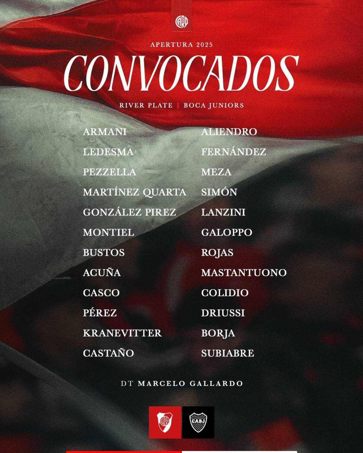 Gonzalo Tapia no aparece en la lista.