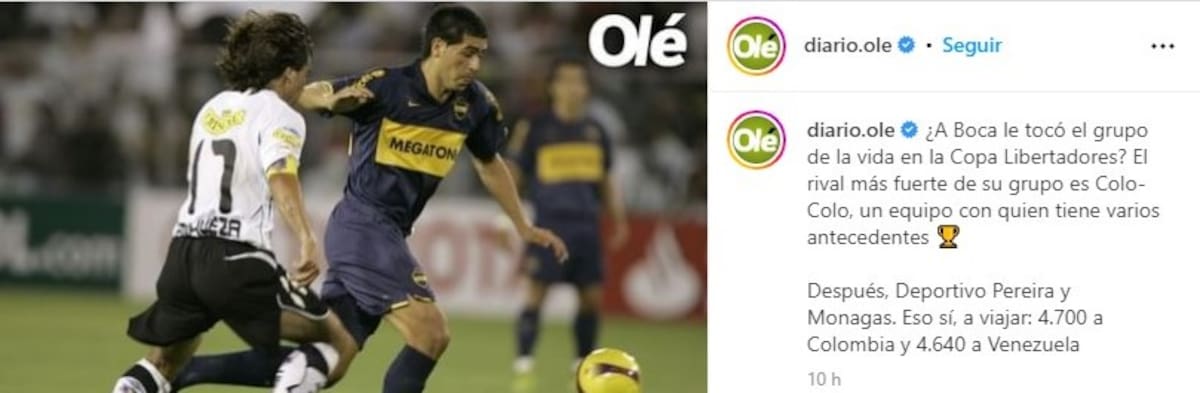 La reacción en Instagram del diario Olé.