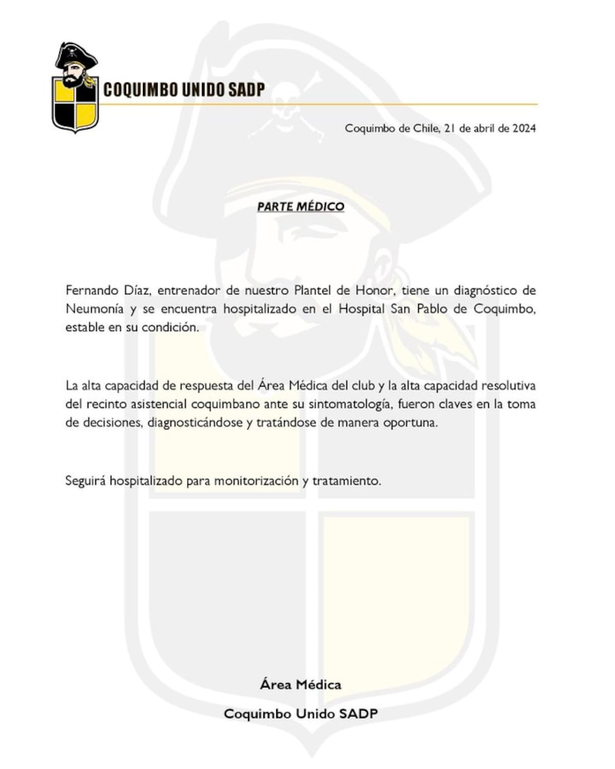 se refirió a la situación médica de Fernando Díaz