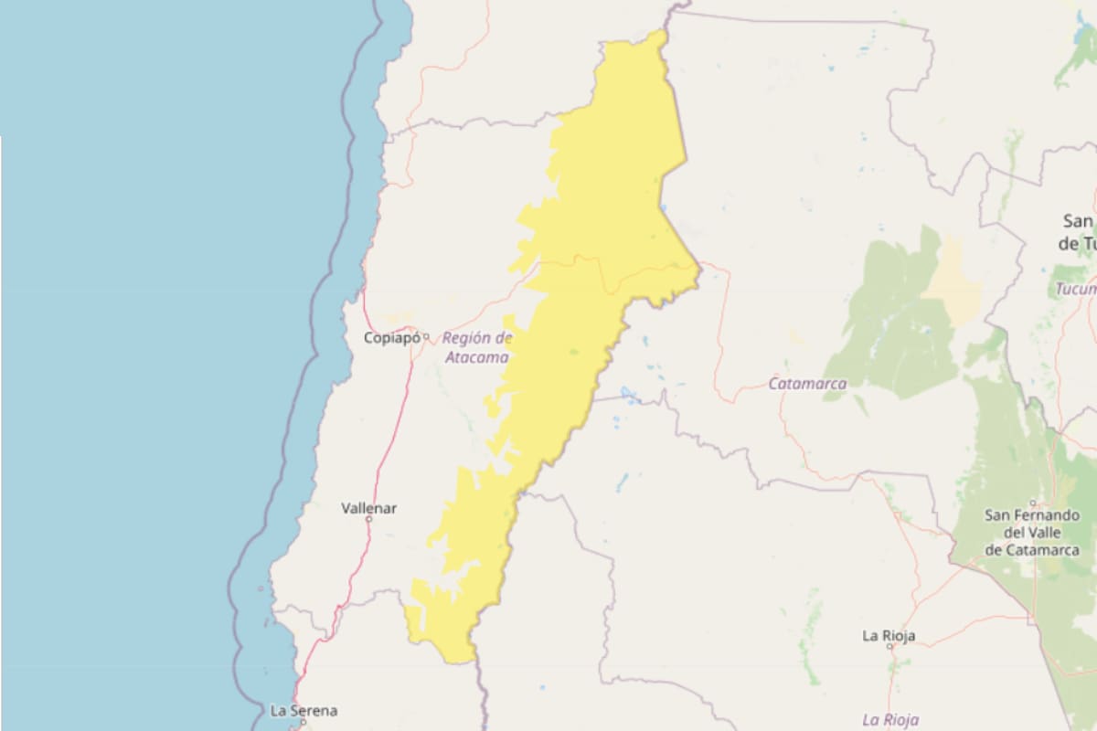 El fenómeno dejará vientos de entre 70 y 90 km/h durante el viernes 26 de septiembre en Atacama. Créditos: DMC.