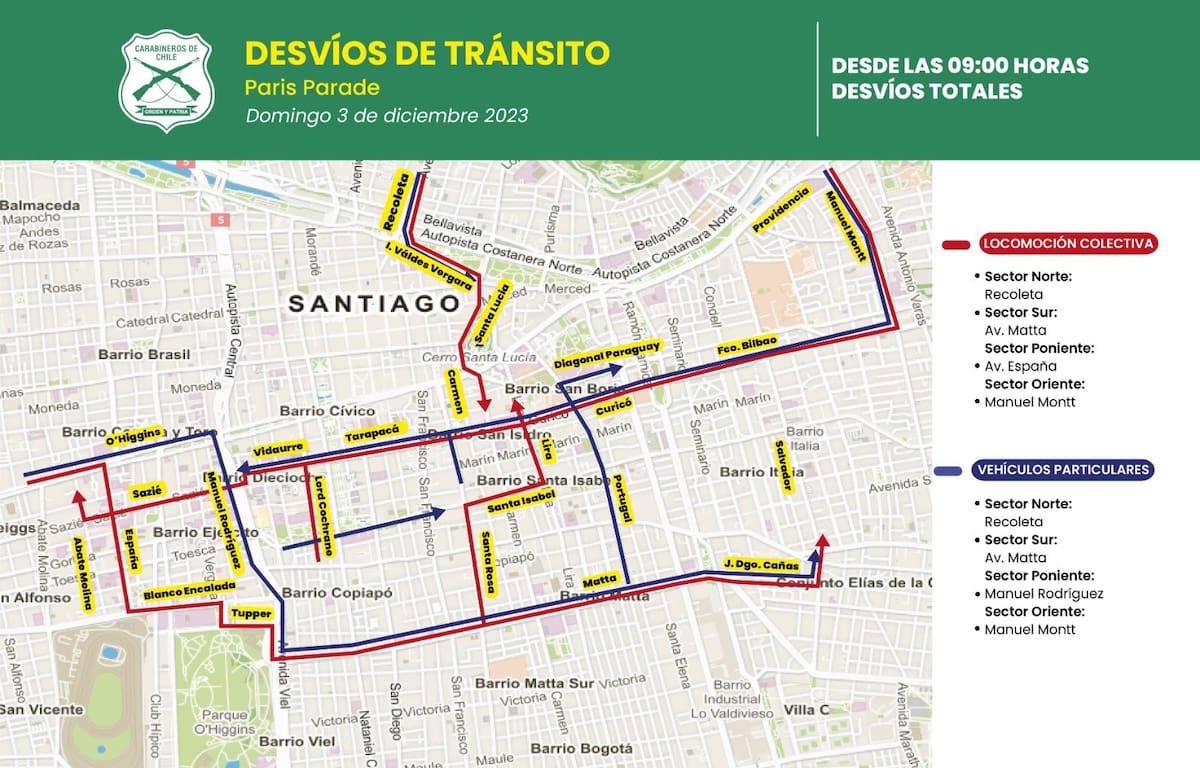 Estos son los desvíos en Santiago por el recorrido del Paris Parade 2023.