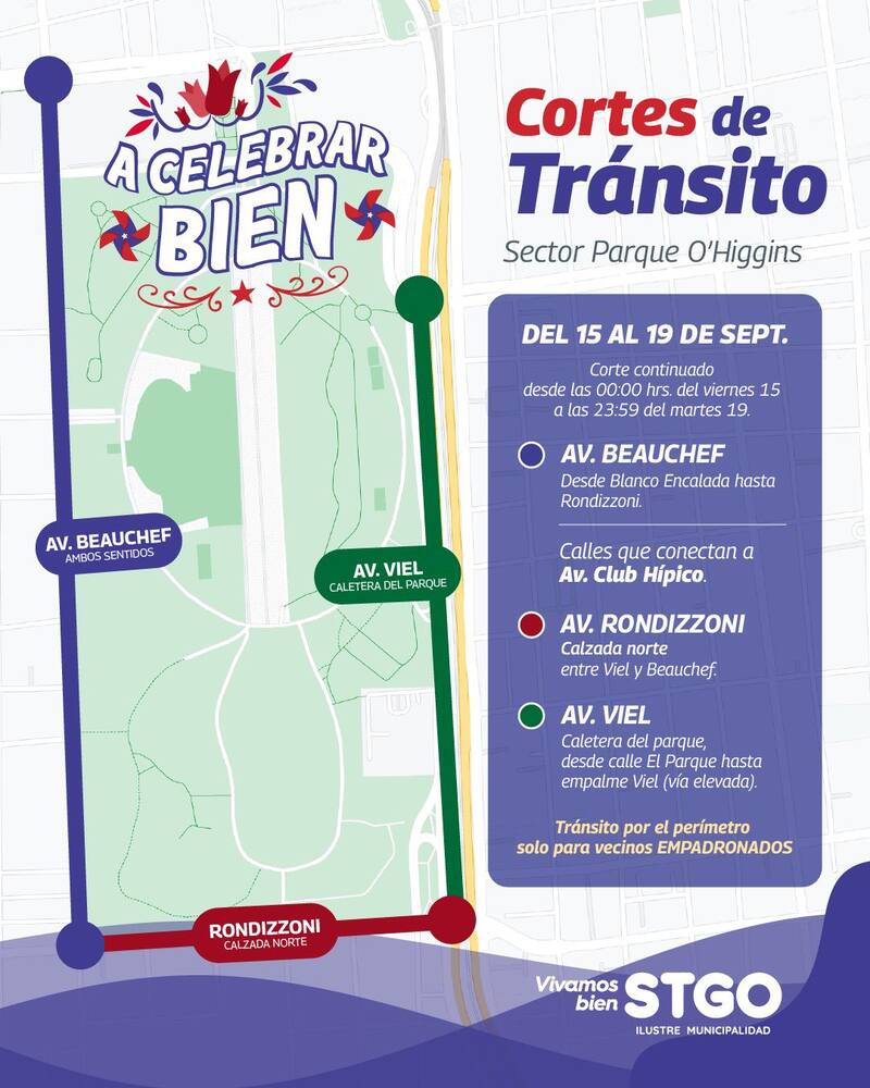 Este es el perímetro que estará cortado en el Parque O'Higgins durante las celebraciones de Fiestas Patrias.