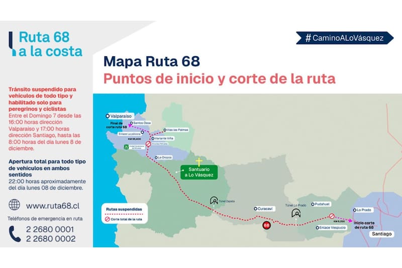 Este es el mapa con los puntos que tendrán restricciones entre el 7 y 8 de diciembre.
Créditos: Transporte Te Informa.