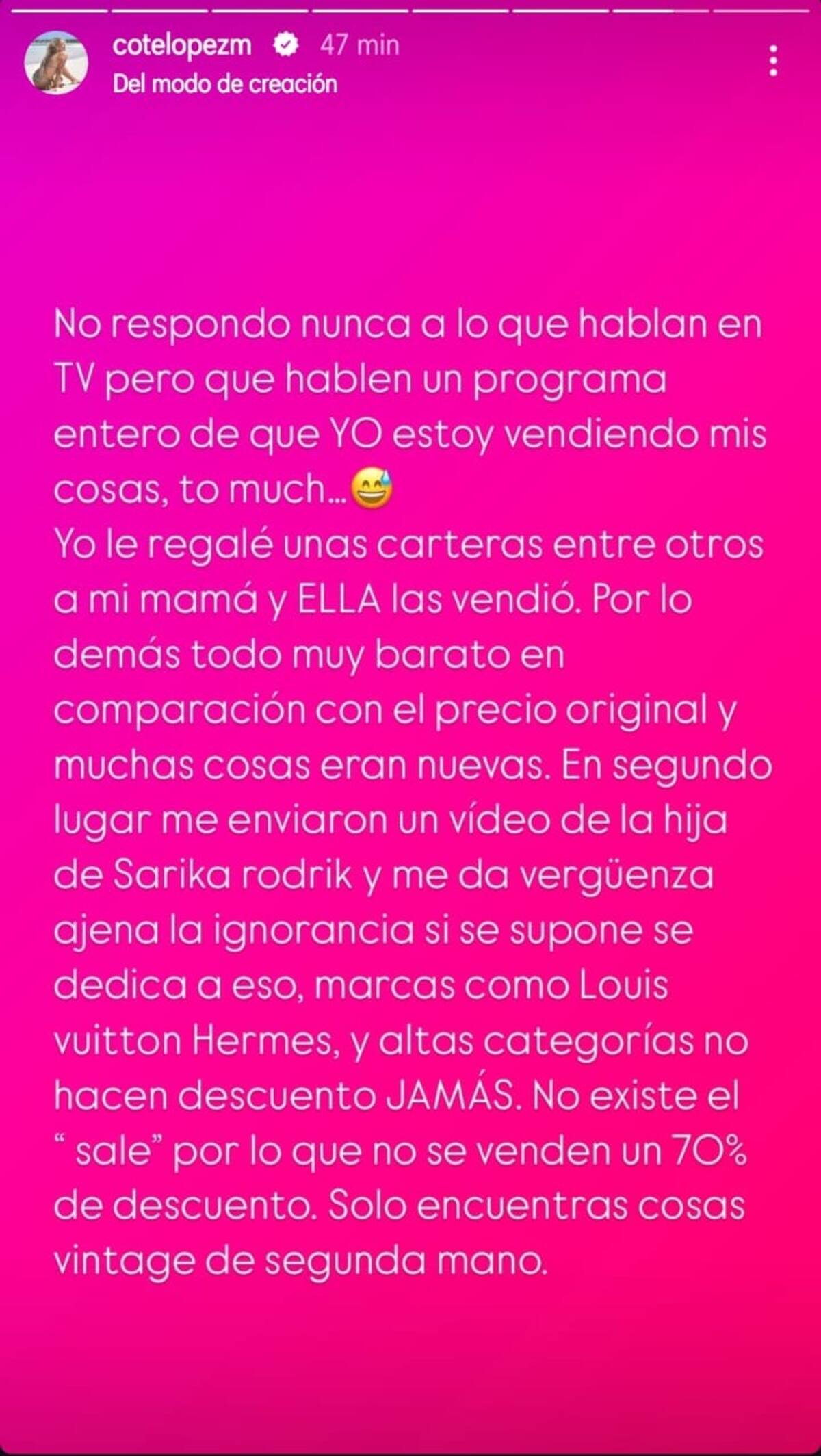 a través de sus historias de Instagram.