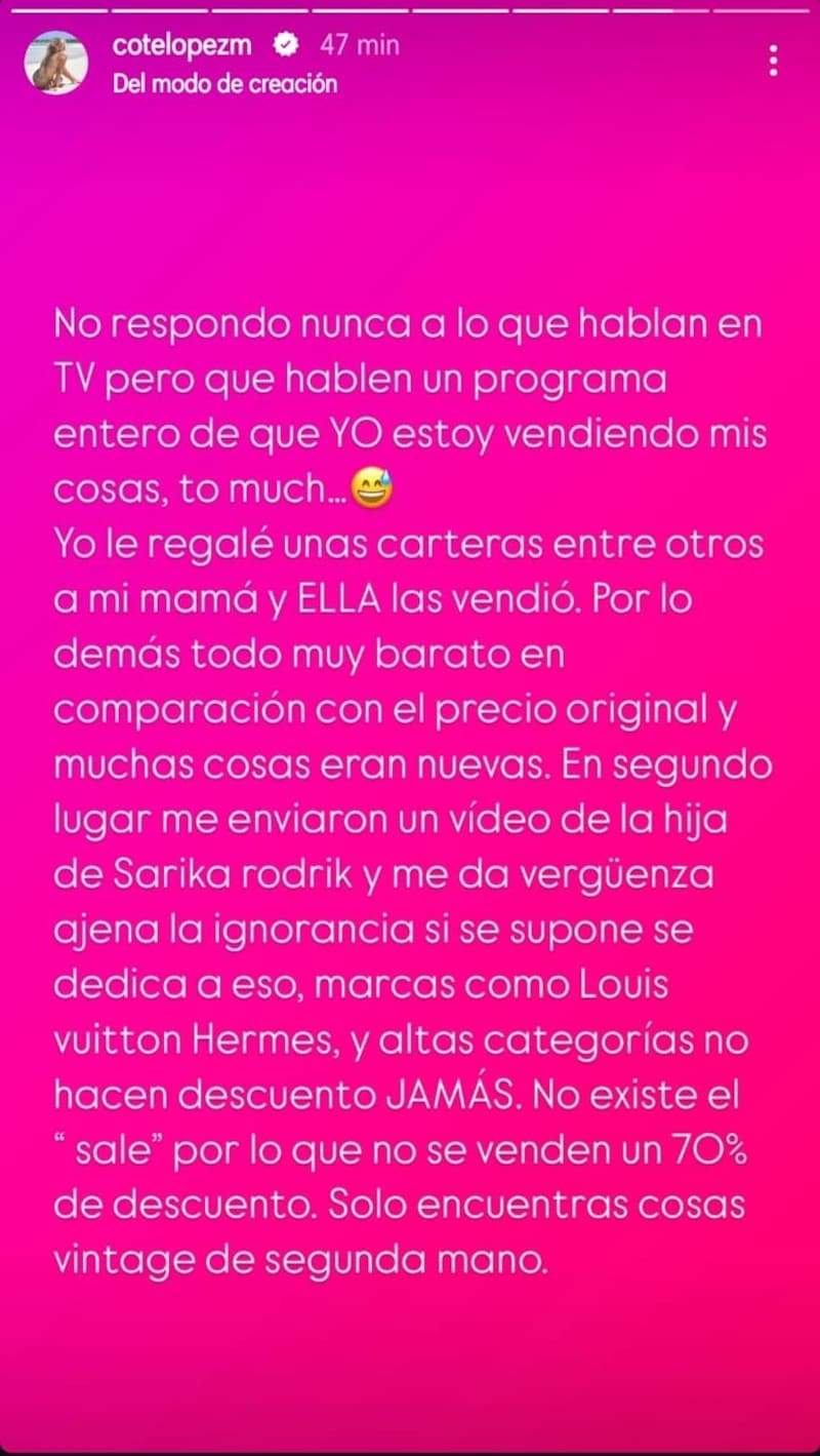 a través de sus historias de Instagram.