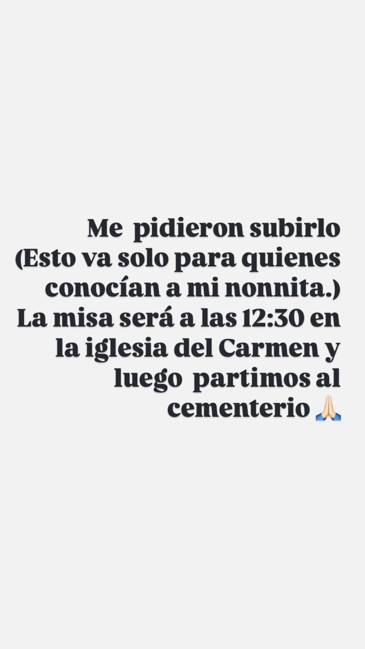 Coté López informa sobre la misa y funeral de su abuela