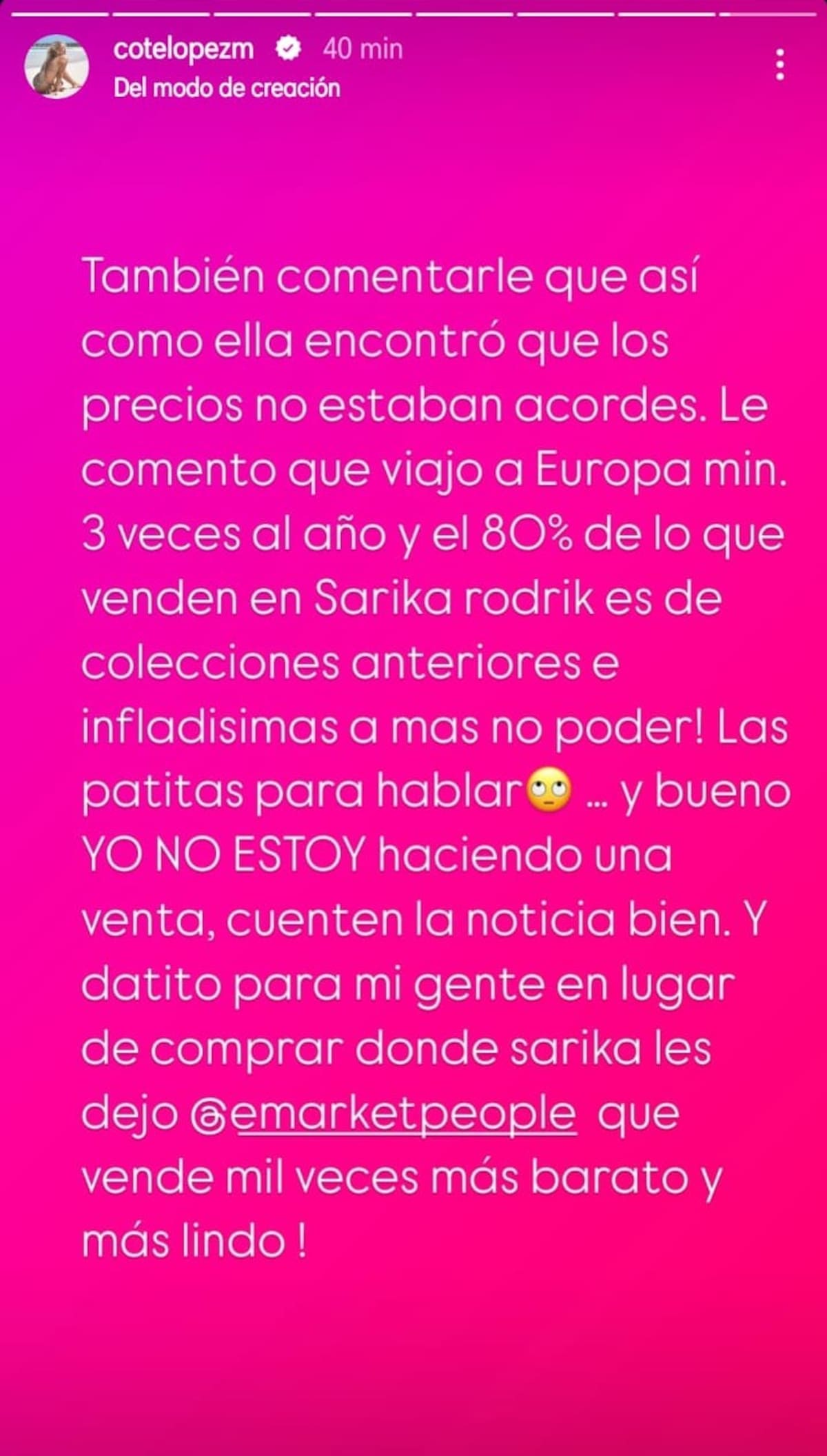 a través de sus historias de Instagram.