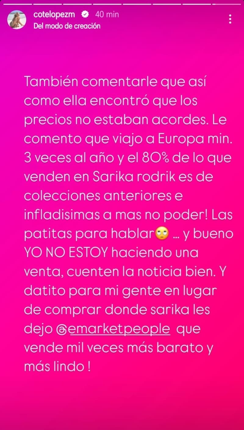 a través de sus historias de Instagram.