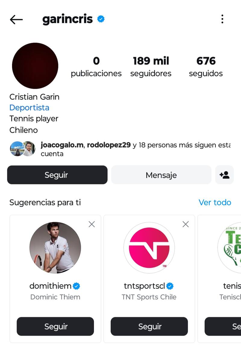 Instagram de Cristian Garin.
