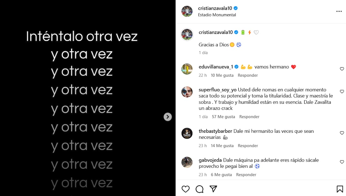 El extremo publicó un motivador mensaje en Instagram