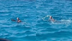 VIDEO | Estaban de vacaciones y se encontraron con Cristiano Ronaldo nadando en el mar
