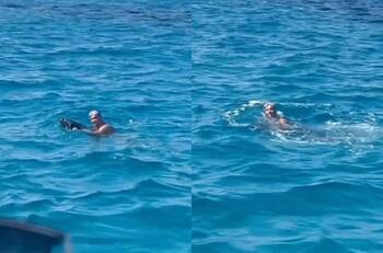 VIDEO | Estaban de vacaciones y se encontraron con Cristiano Ronaldo nadando en el mar