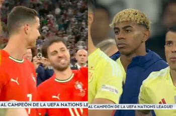 La reacción de Lamine Yamal durante la celebración de Cristiano Ronaldo que da la vuelta al mundo
