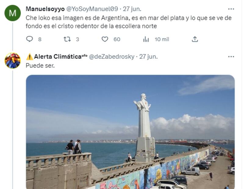 Este es uno de los monumentos más conocidos de la localidad argentina. Créditos: Captura Twitter.