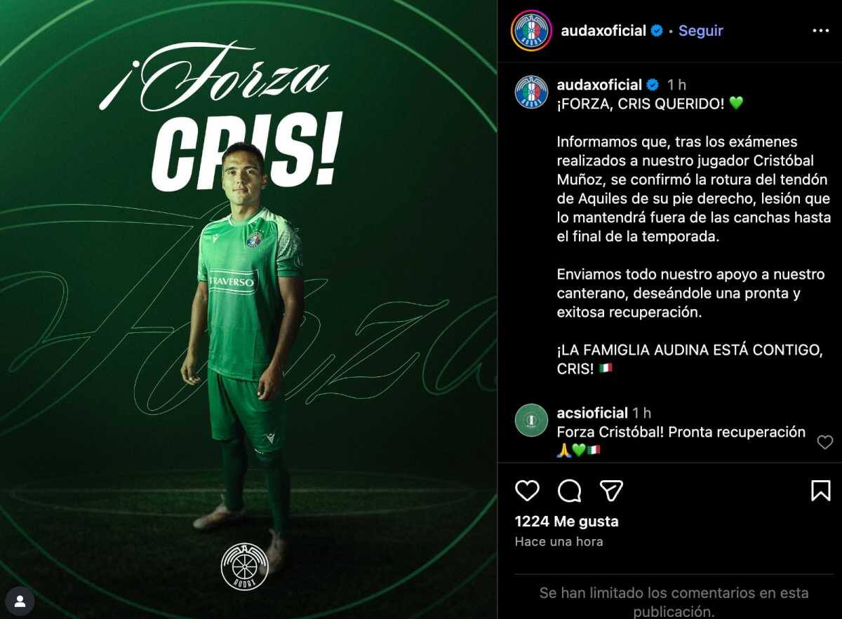 El comunicado y mensaje de apoyo que emitó Audax.