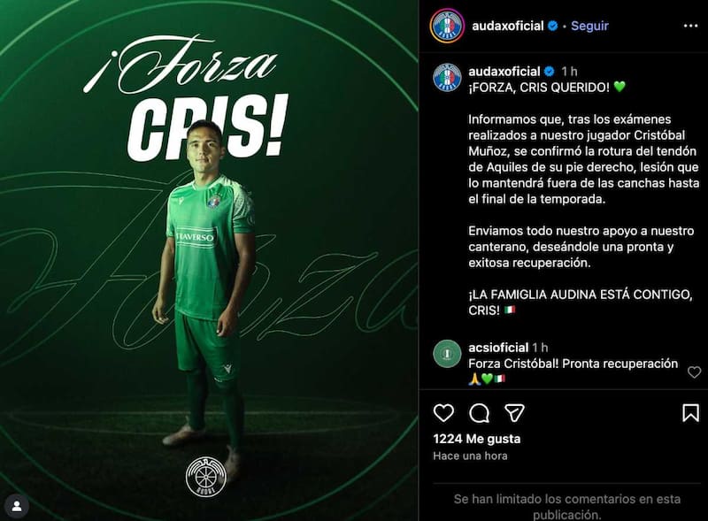 El comunicado y mensaje de apoyo que emitó Audax.