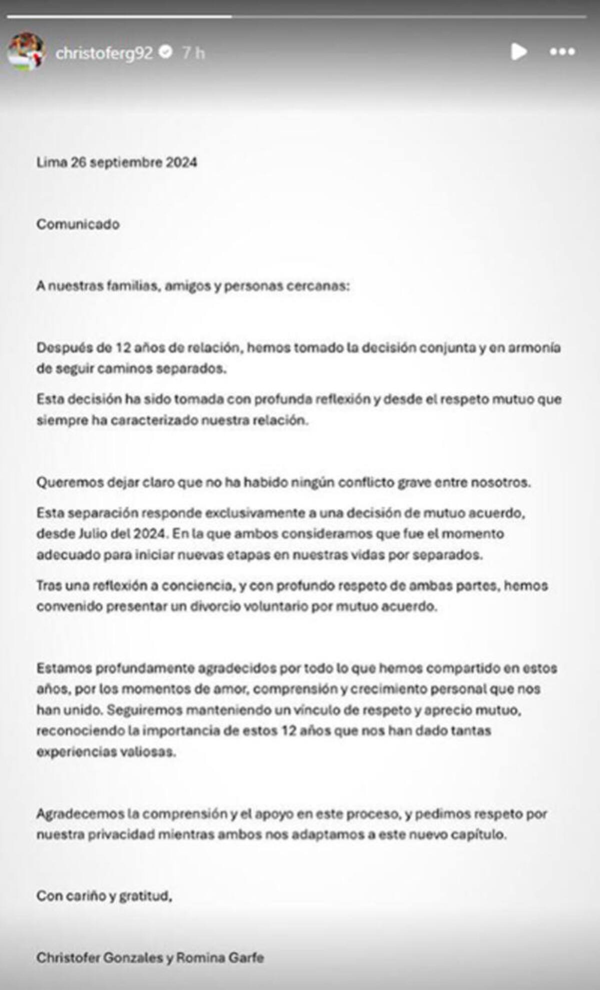 anunció su divorcio.