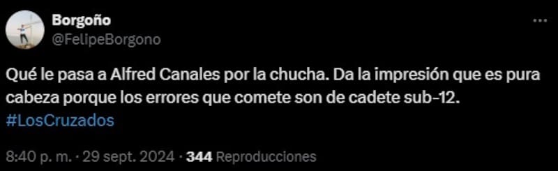 Criticas a Alfred Canales por su partido ante Unión Española.