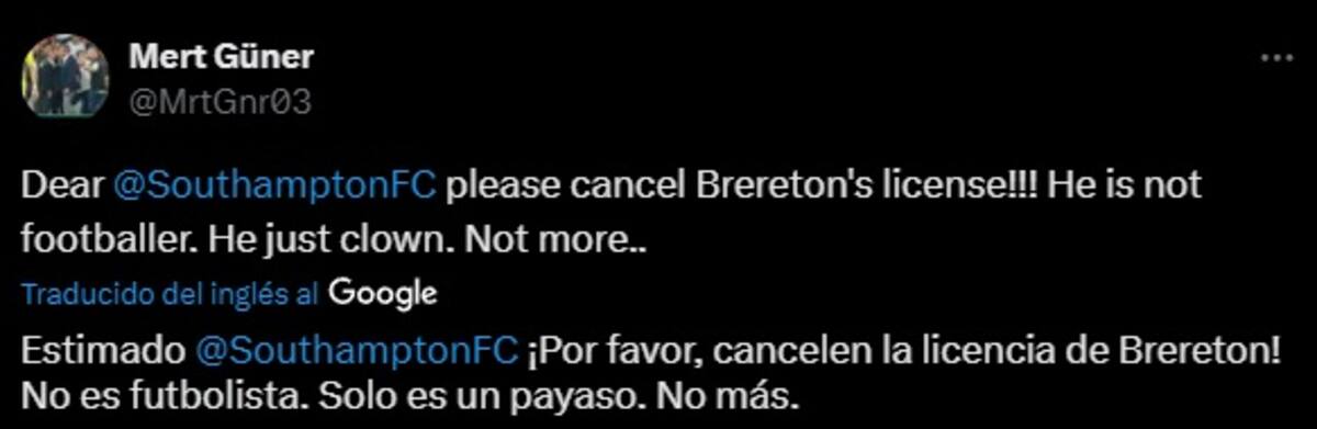 Los hinchas del Southampton criticaron duramente a Ben Brereton.