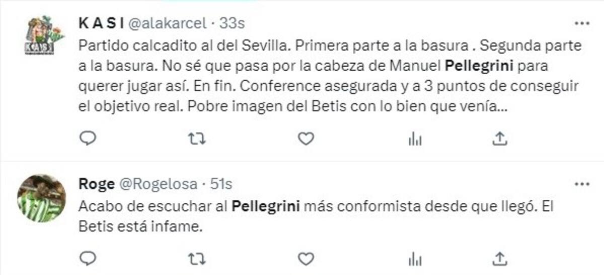 Críticas de hinchas del Betis contra Manuel Pellegrini