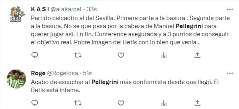 Críticas de hinchas del Betis contra Manuel Pellegrini