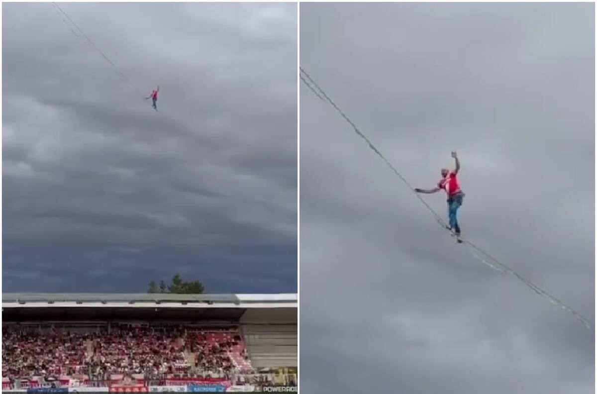 VIDEO | Impresionante: se subió a una cinta y cruzó estadio del fútbol chileno en pleno entretiempo