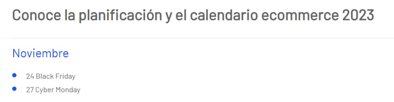 Revisa las fechas de los próximos eventos de compras online.
