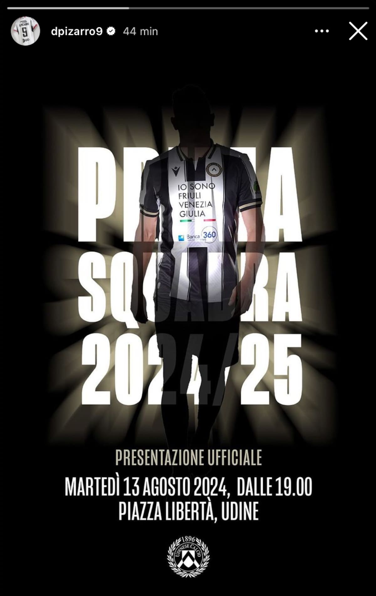 Damián Pizarro confirmó la fecha de presentación que tendrá el plantel del Udinese.