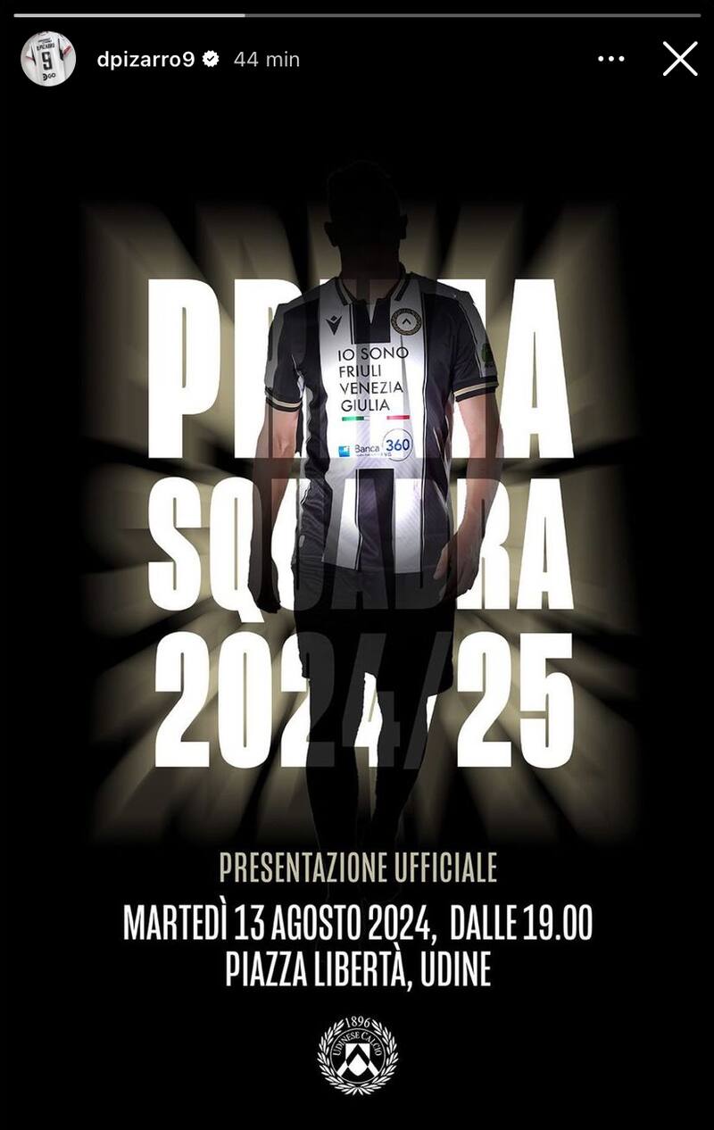 Damián Pizarro confirmó la fecha de presentación que tendrá el plantel del Udinese.