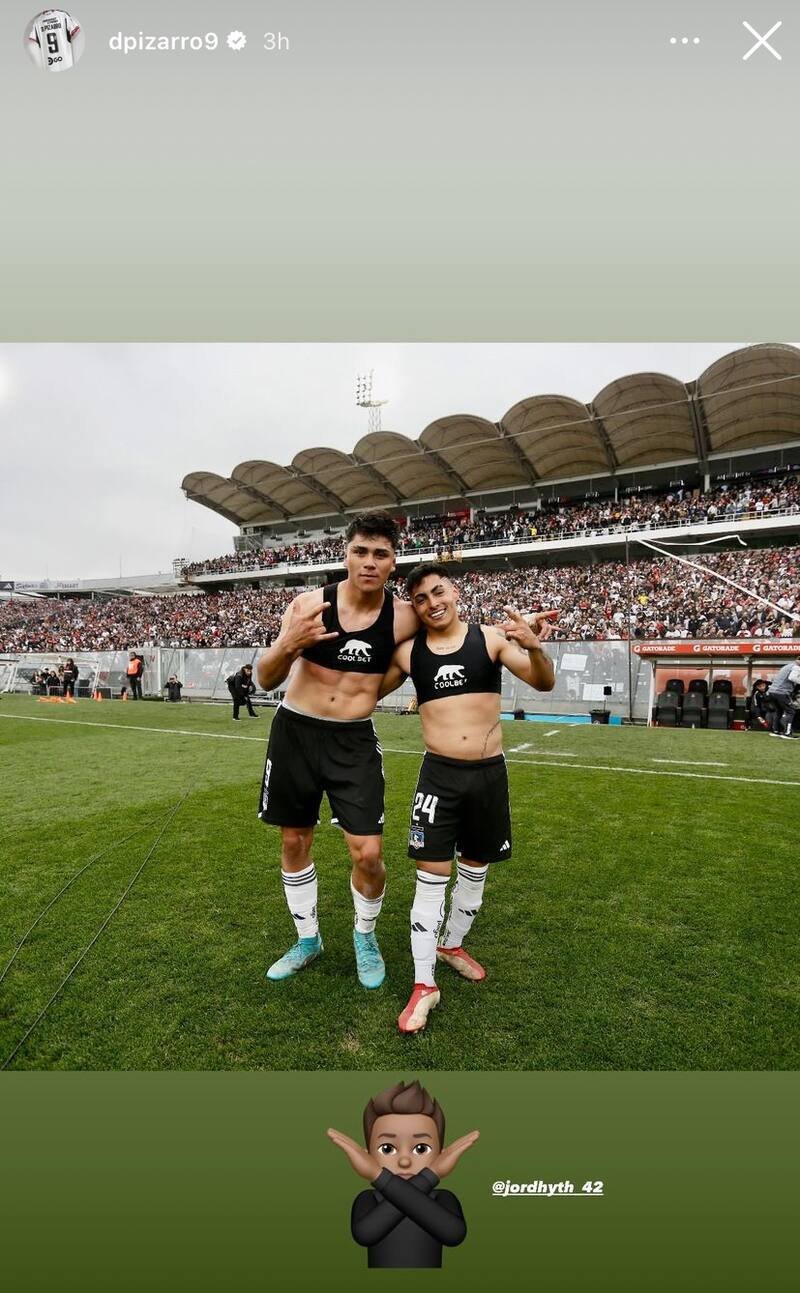 Damián Pizarro y su historia en Instagram junto a Jordhy Thompson en el Estadio Monumental.