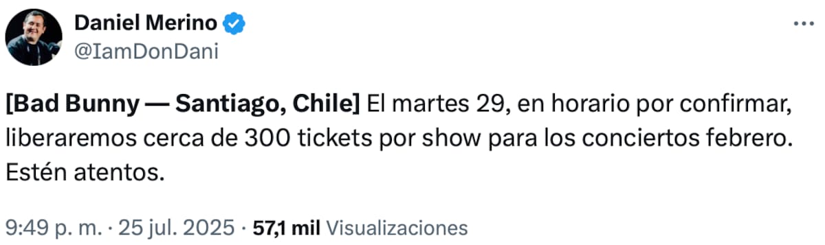 El productor anuncio nuevas entradas para Bad Bunny Chile.
