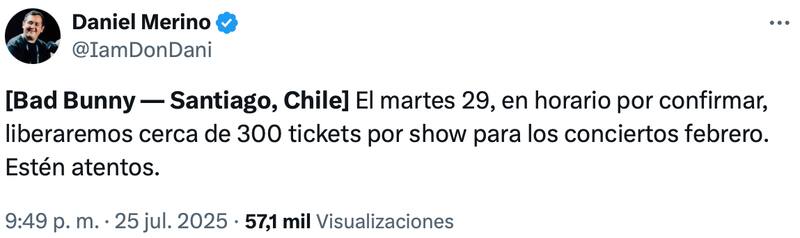 El productor anuncio nuevas entradas para Bad Bunny Chile.