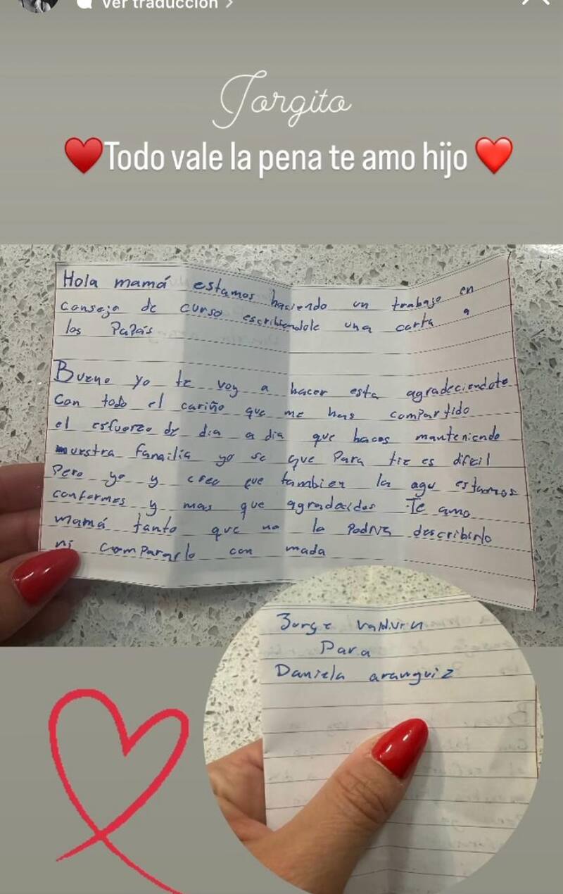 El regalo que recibió Daniela Aránguiz de parte de su hijo.