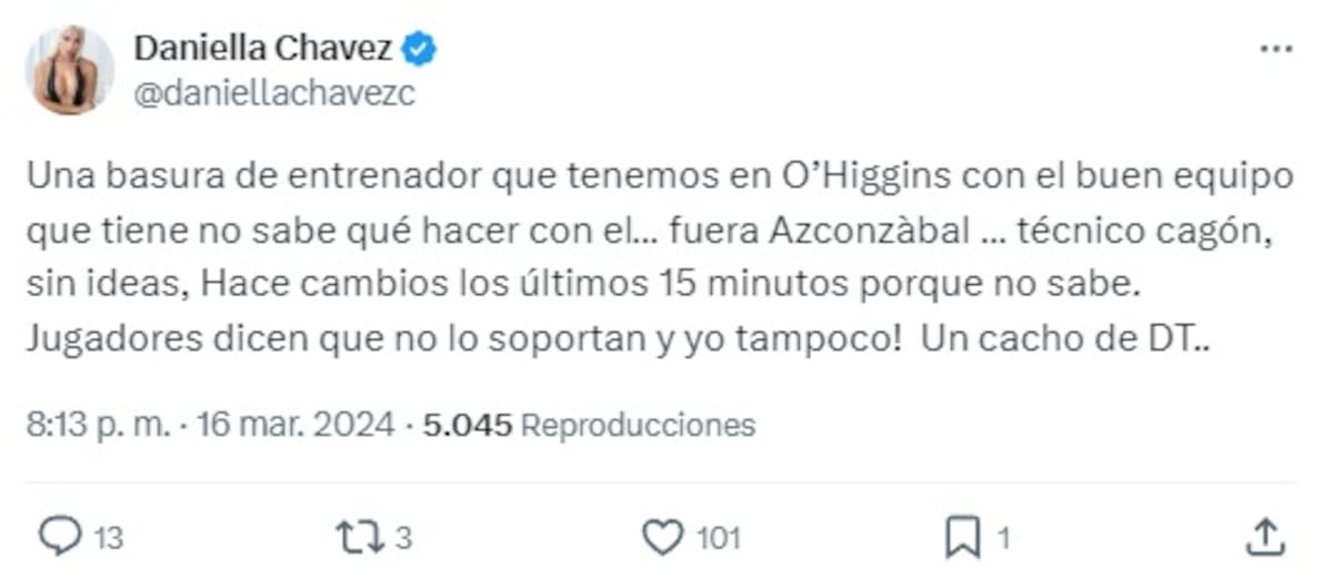 Daniela Chávez criticó con todo a Juan Manuel Azconzábal