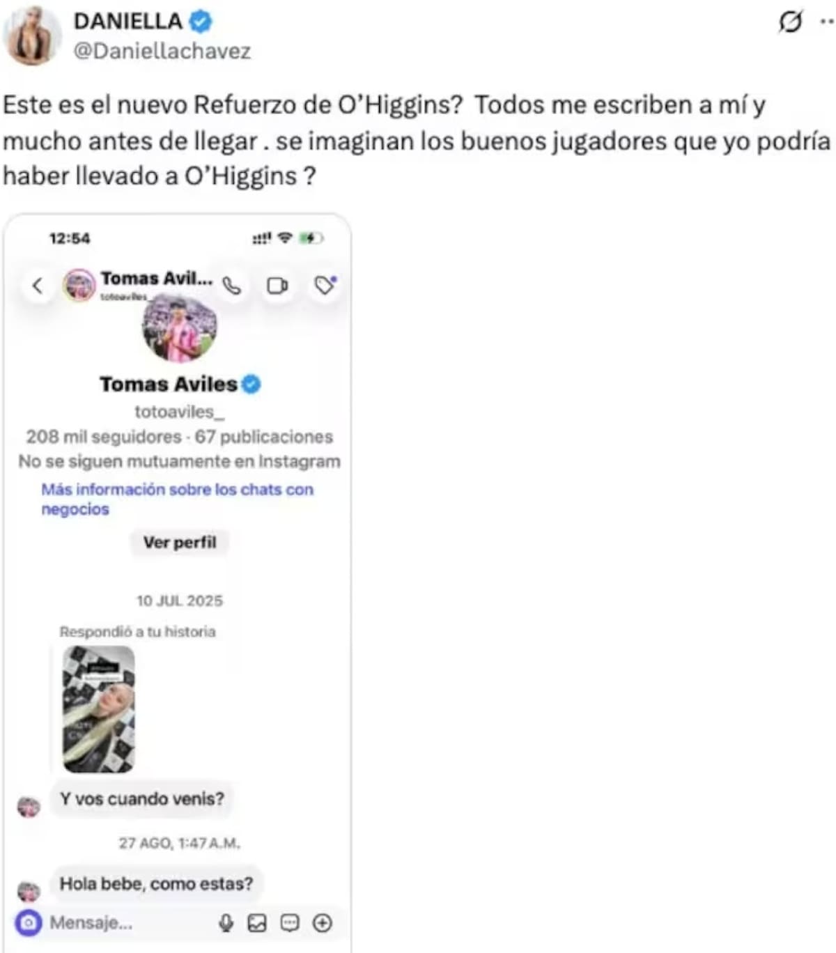 Reveló chat con Tomás Avilés.