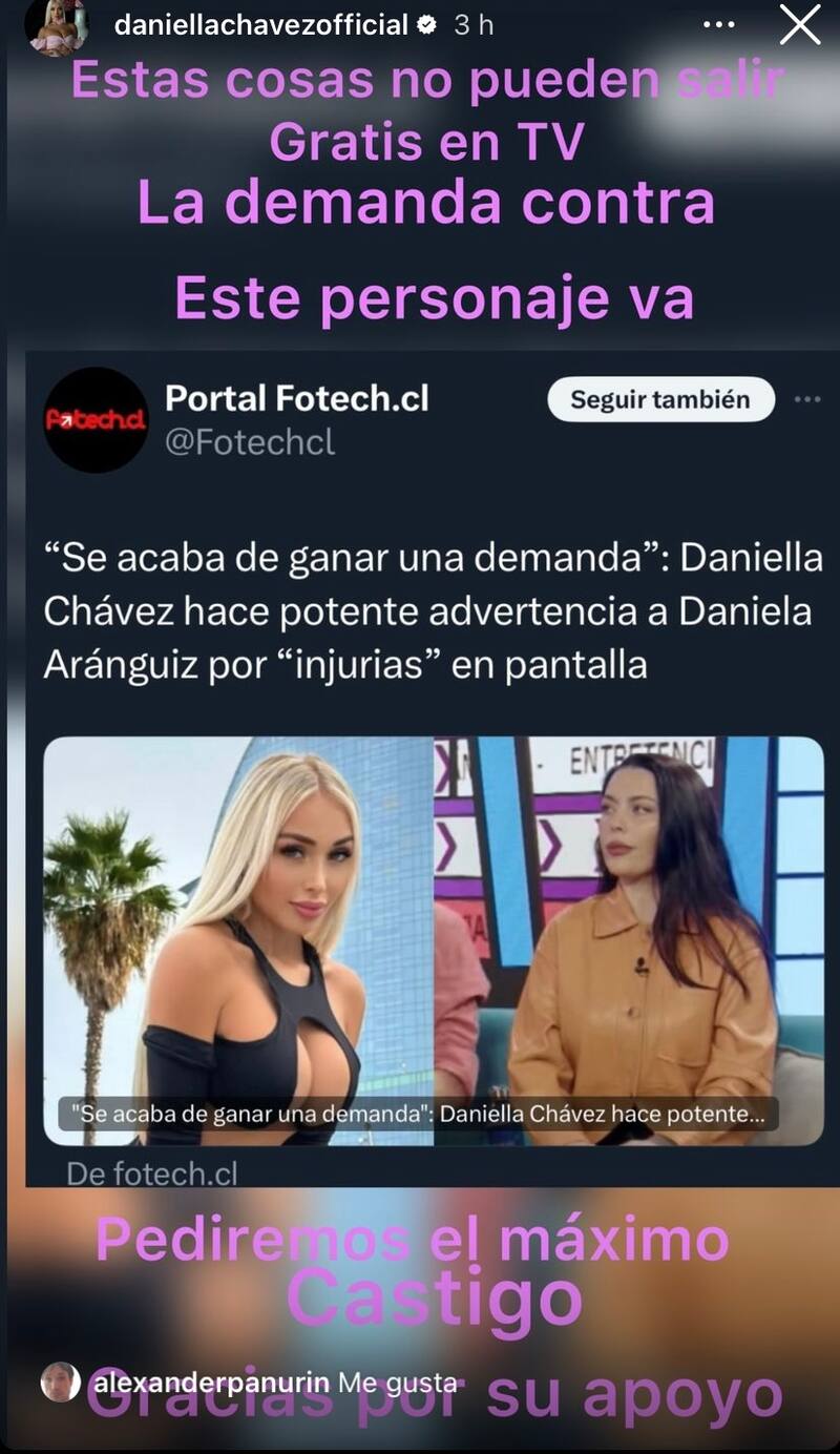 Daniella Chávez anuncia demanda contra Daniela Aránguiz.