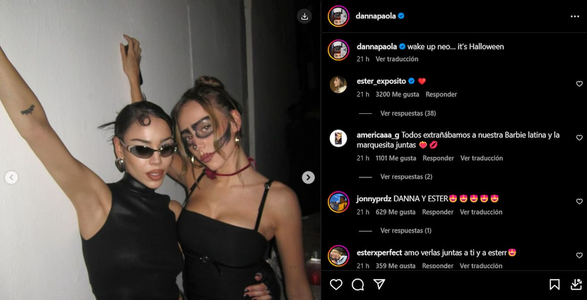 Danna Paola como Trinity de "Matrix" y Ester Expósito como calavera.