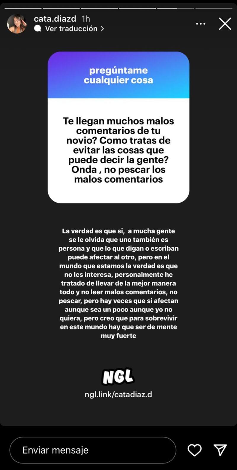 La respuesta de Catalina Díaz sobre los malos comentarios que le llegan junto a su pareja, Darío Osorio.