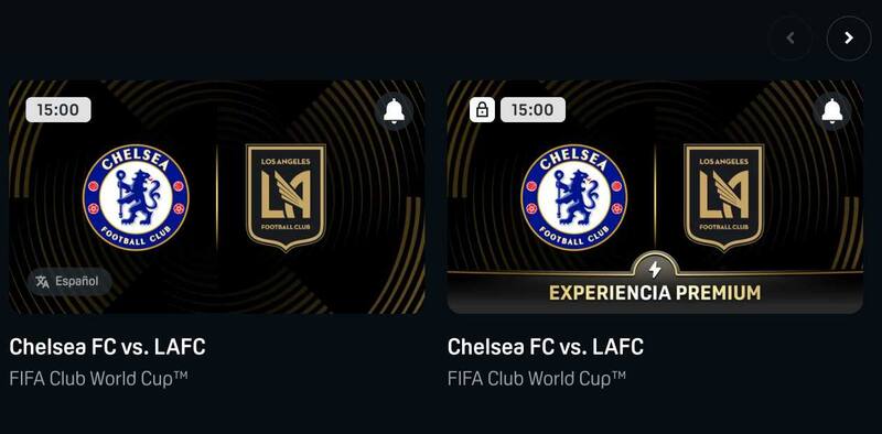 Aquí la diferencia: el primero sin candado va gratis, y el segundo con candado y experiencia premium es de pago. Foto: Captura DAZN