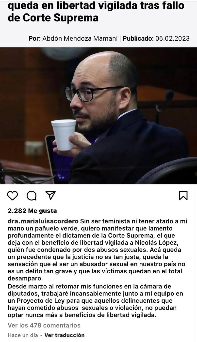 Publicación realizada por la diputada a traves de su Instagram