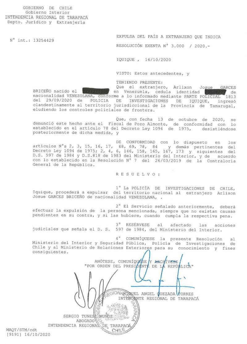 Ovimarlixion Garcés contaba con orden de expulsión desde el año 2020.